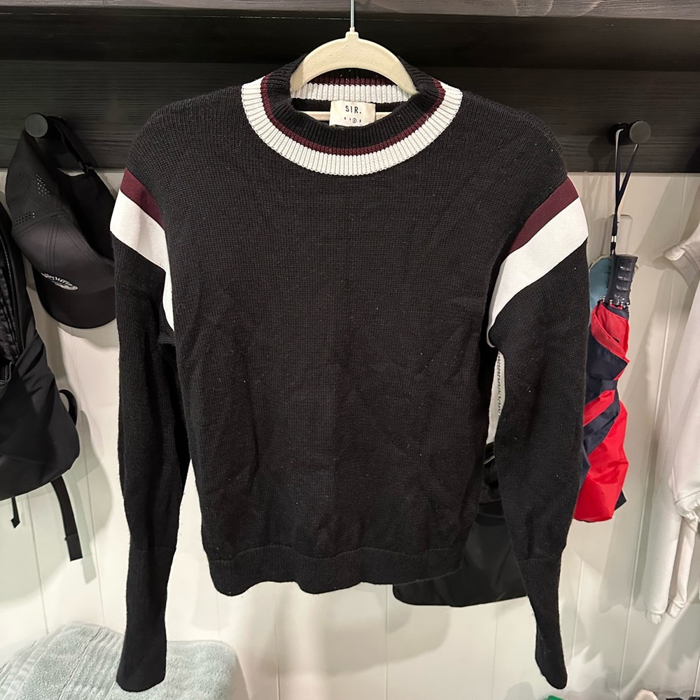 Women's Black Sweater with White and Red Accents